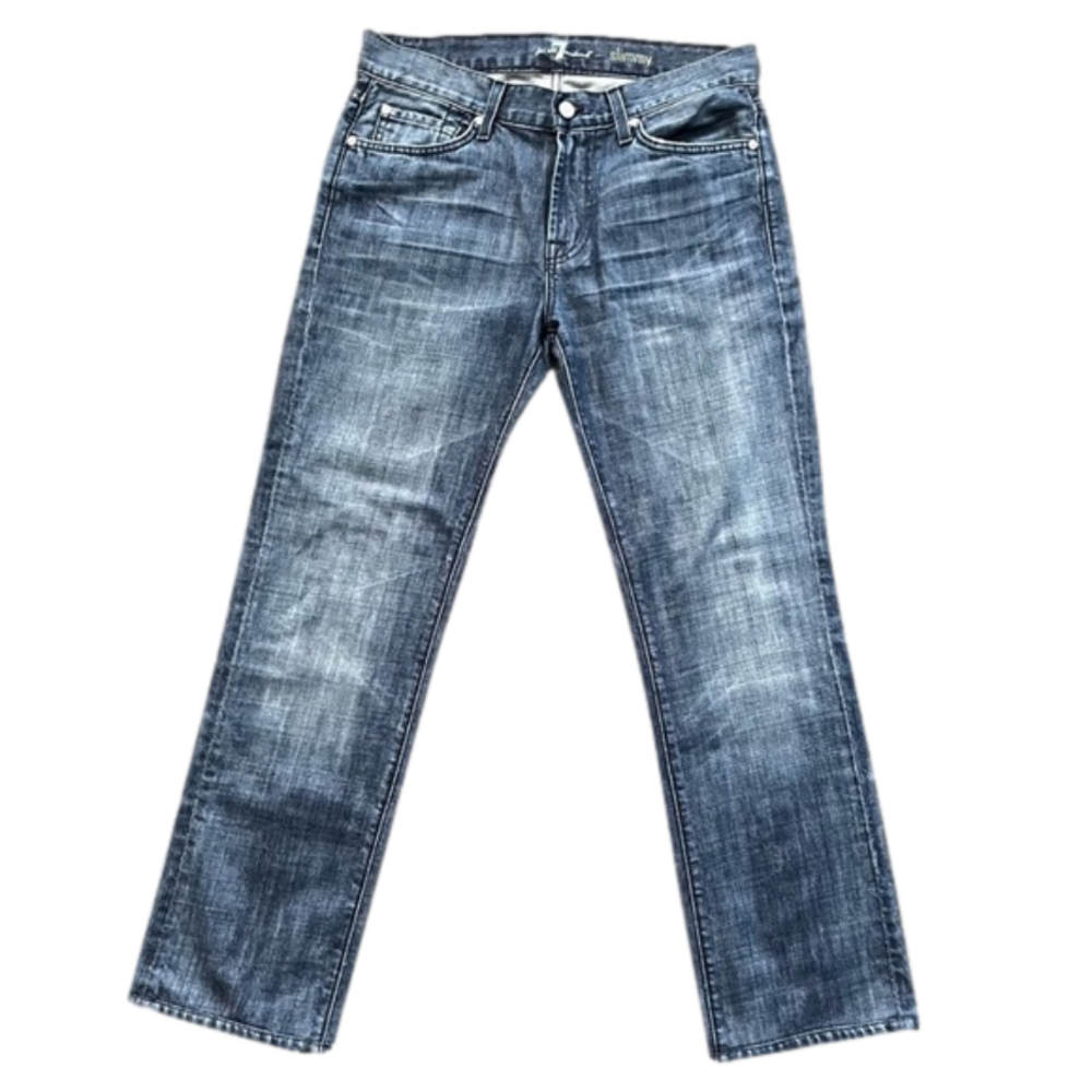 7 FOR ALL MANKIND SLIMMY STRAIGHT LEG BLUE DENIM JEANS MENS SIZE 31